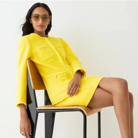 J. Crew Dresses & Skirts - J.Crew Yellow Bouclé Long Lady Jacket & Mini Skirt Wool Blend Suit Set Size 4
